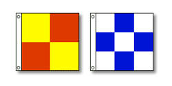 checkered attention flags with four and nine checks