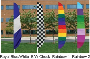 Multi Color and Checkered feather flag styles.
