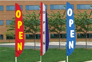 Open feather shaped flags, 26" x 12'