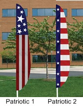 Patriotic feather flag styles, horizontal or vertical stripes.